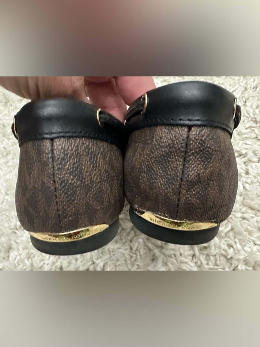 Michael Kors Sutton Brown Monogram Logo Moccasin Loafers with Black Trim 8.5 - Picture 4 of 10